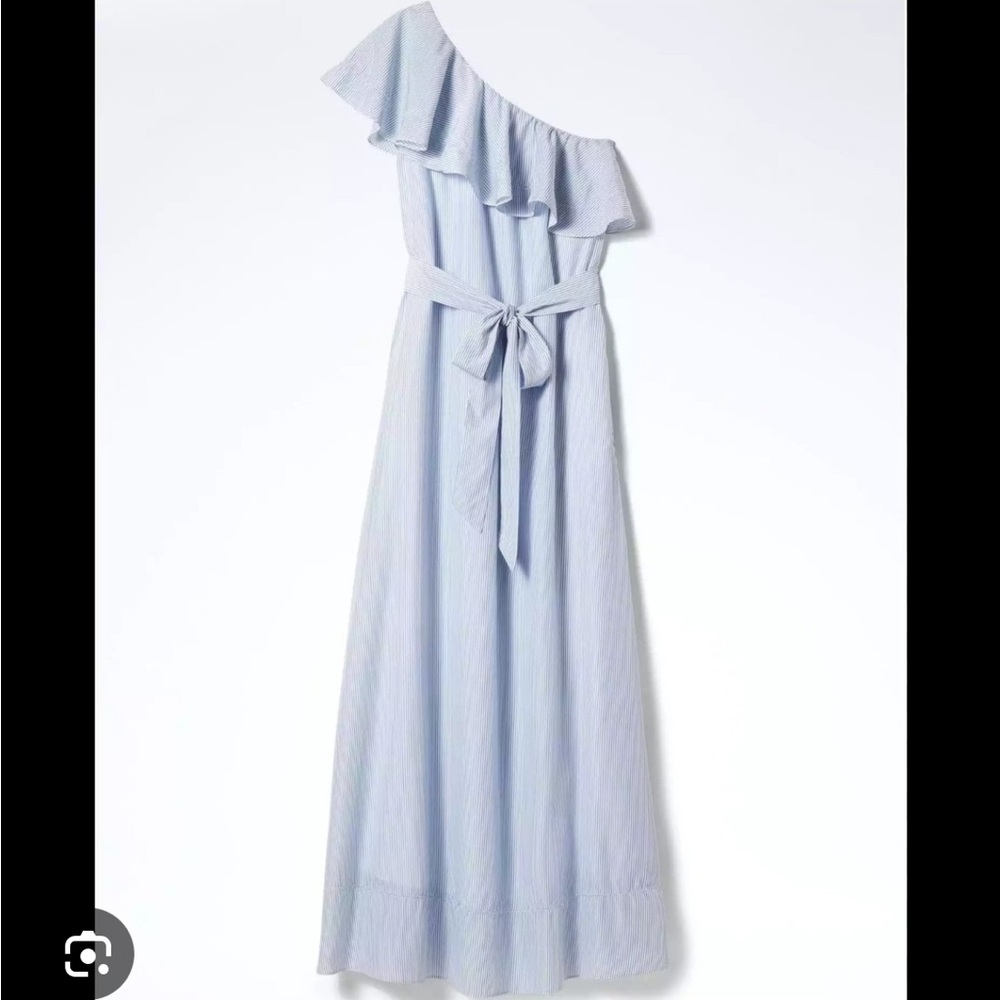 Banana Republic One-Shoulder Striped White Blue Dress